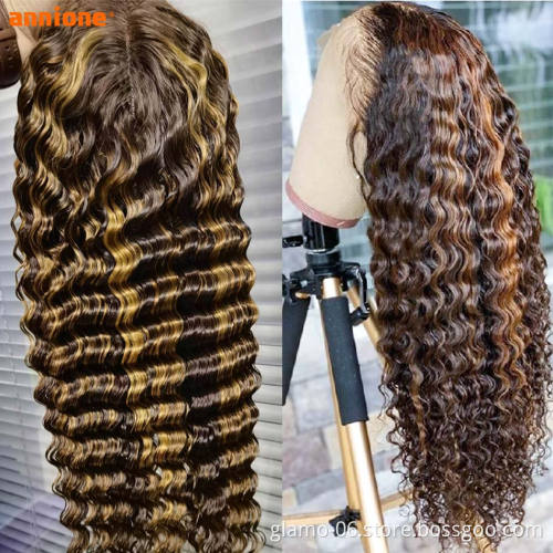 HD Lace Frontal Wig For Black Women,Blonde 613 Lace Front Wigs Vendor,Blonde P4/27 Deep Curly Wave Highlight Human Hair Wig